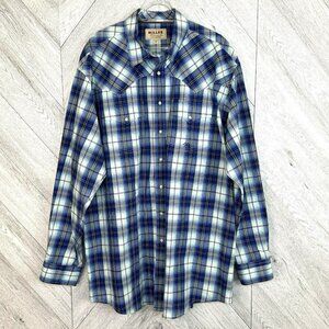 Miller Ranch Cinch Shirt Mens XXL 2XL Western Blue Plaid Pearl Snap Cowboy